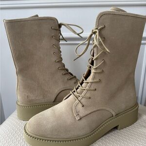 New Vince Women’s Kady leather Lace-Up Boots Sand Size 8 EU 38